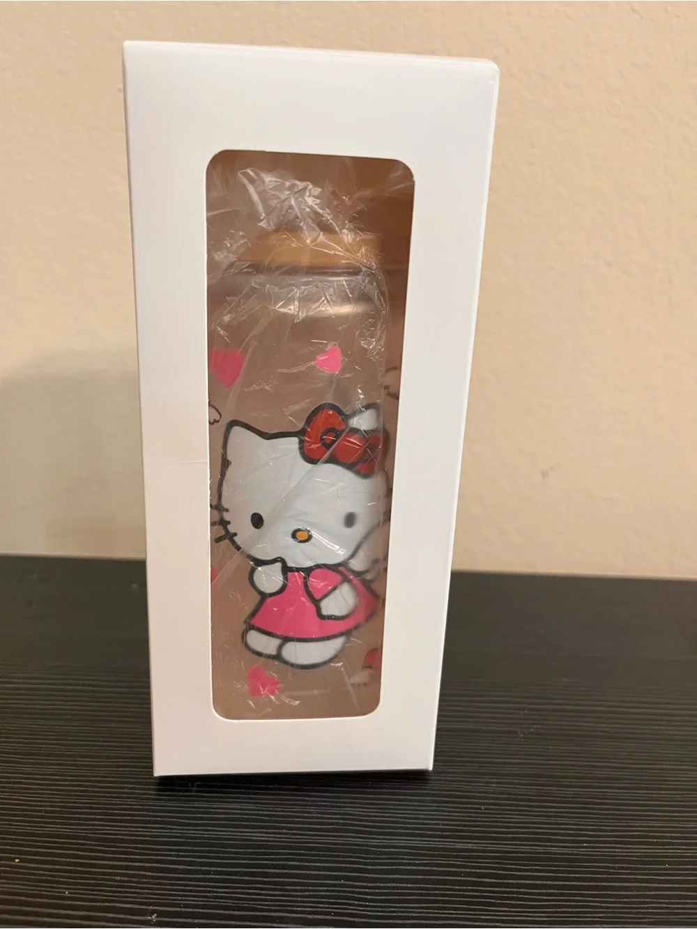 Hello Kitty character Drinking Jar with bamboo lid and reusable straw 16oz